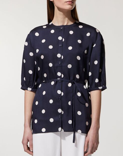 Top effet satiné Matis à pois bleu marine