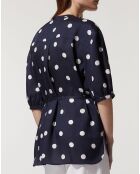 Top effet satiné Matis à pois bleu marine