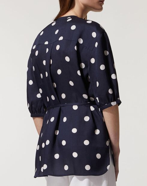 Top effet satiné Matis à pois bleu marine