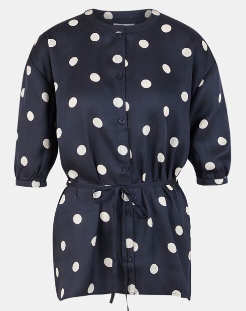 Top effet satiné Matis à pois bleu marine