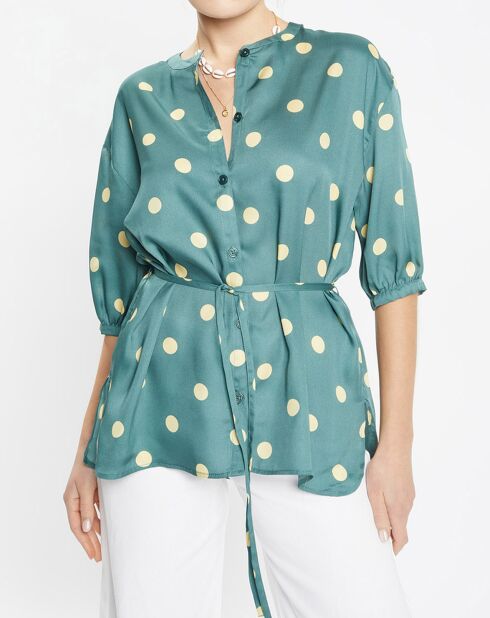 Top effet satiné Matis à pois vert