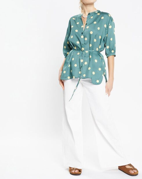 Top effet satiné Matis à pois vert