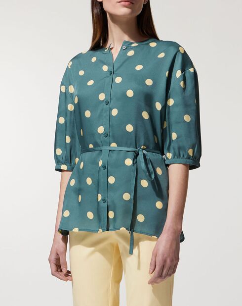 Top effet satiné Matis à pois vert