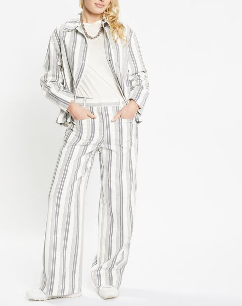 Veste droite Panama rayée beige/noir