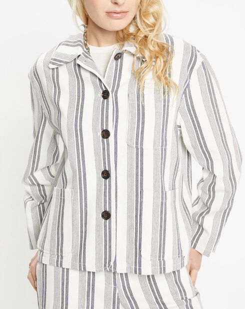 Veste droite Panama rayée beige/noir