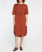 Abito Amandine di media lunghezza con cintura da annodare marrone ruggine