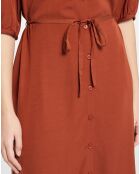 Abito Amandine di media lunghezza con cintura da annodare marrone ruggine