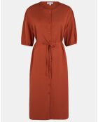 Abito Amandine di media lunghezza con cintura da annodare marrone ruggine