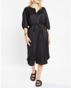 Abito Amandine di media lunghezza con cintura nera da annodare