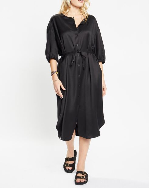 Abito Amandine di media lunghezza con cintura nera da annodare