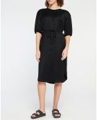 Abito Amandine di media lunghezza con cintura nera da annodare