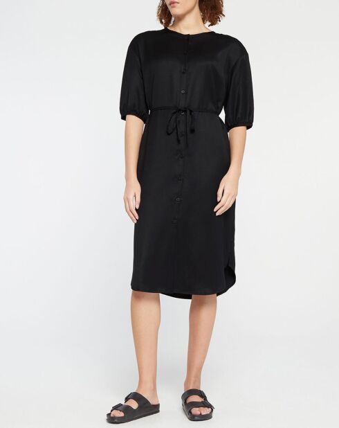 Abito Amandine di media lunghezza con cintura nera da annodare