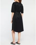 Abito Amandine di media lunghezza con cintura nera da annodare