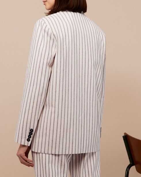 Veste blazer en Coton & Lin Alpha Fantaisie rayée écru/bleu