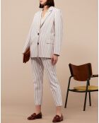 Veste blazer en Coton & Lin Alpha Fantaisie rayée écru/bleu