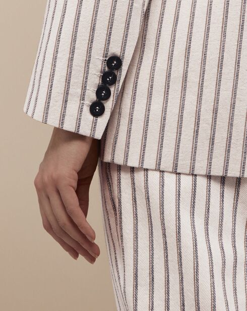 Giacca blazer Alpha Fantasy in cotone e lino a righe ecru/blu