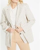 Veste blazer en Coton & Lin Alpha Fantaisie rayée écru/bleu