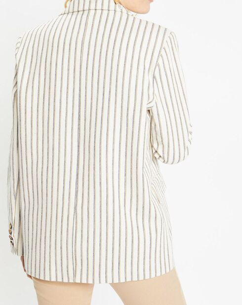 Giacca blazer Alpha Fantasy in cotone e lino a righe ecru/blu