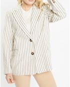 Veste blazer en Coton & Lin Alpha Fantaisie rayée écru/bleu