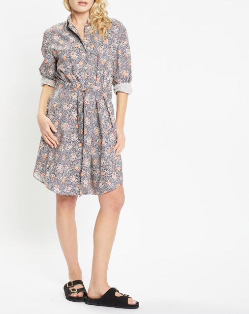 Robe chemise en Coton Arche liberty bleu marine/orange