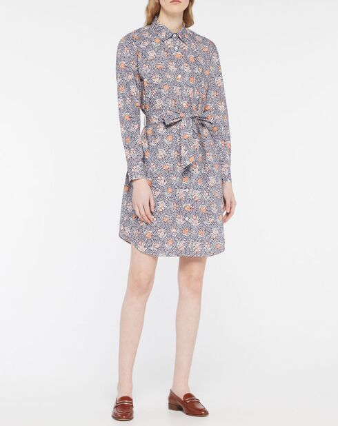 Abito chemisier Arche liberty in cotone blu/arancione