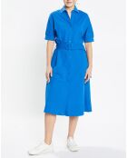 Robe mi-longue en Coton piqué Arias évasée bleu électrique