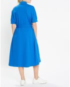 Robe mi-longue en Coton piqué Arias évasée bleu électrique