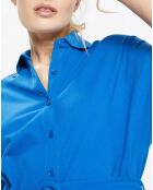 Robe mi-longue en Coton piqué Arias évasée bleu électrique