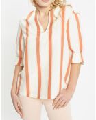 Top large en Lin mélangé Argan rayé écru/rouille