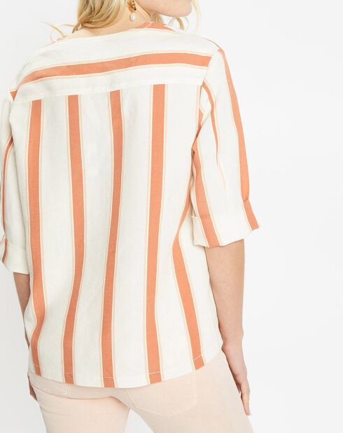 Top large en Lin mélangé Argan rayé écru/rouille