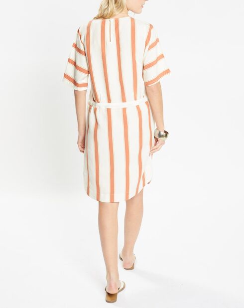 Robe mi-longue en Lin mélangé Anis rayée blanc/marron