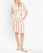 Robe mi-longue en Lin mélangé Anis rayée blanc/marron