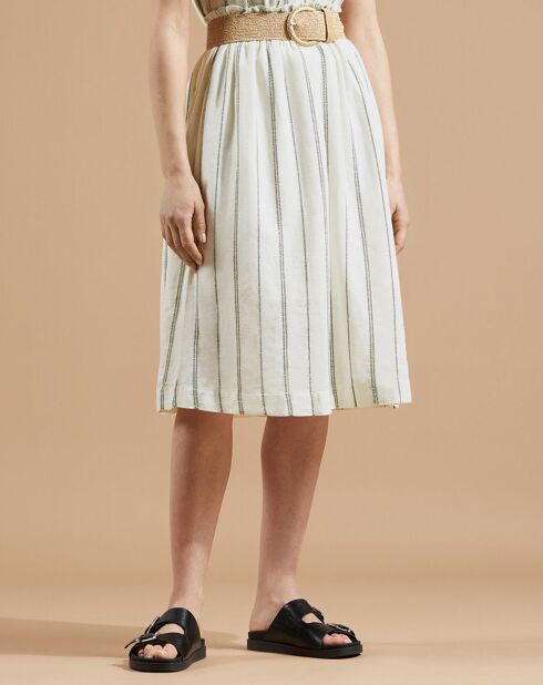 Jupe midi Abia en Coton à rayures blanc/vert