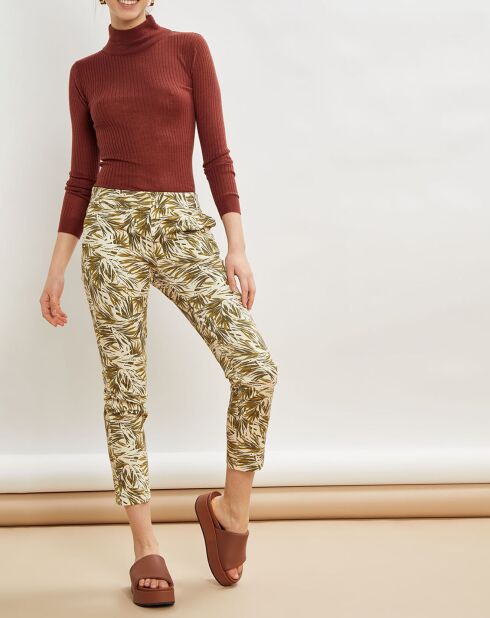 Pantalon droit Perceval feuillage beige/kaki