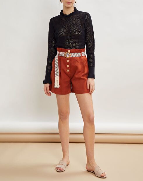 Stanislas mahoniehouten korte broek van 100% linnen