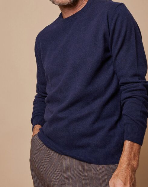 Pull 100% Cachemire 4 fils Harry col rond bleu marine