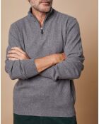 Pull 100% Cachemire 4 fils John col camionneur gris anthracite/marine