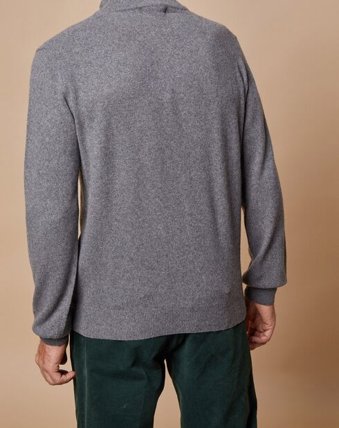 Pull 100% Cachemire 4 fils John col camionneur gris anthracite/marine