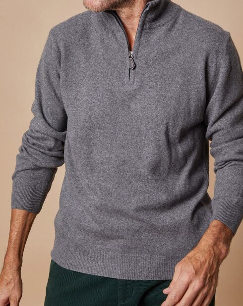 Pull 100% Cachemire 4 fils John col camionneur gris anthracite/marine
