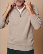 Pull 100% 4 fils Cachemire John col camionneur beige foncé/taupe