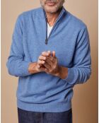 Pull 100% Cachemire 4 fils John col camionneur bleu denim clair/gris