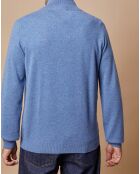 Pull 100% Cachemire 4 fils John col camionneur bleu denim clair/gris
