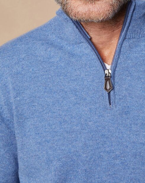 Pull 100% Cachemire 4 fils John col camionneur bleu denim clair/gris