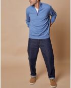 Pull 100% Cachemire 4 fils John col camionneur bleu denim clair/gris