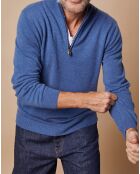 Pull 100% Cachemire 4 fils John col camionneur bleu denim foncé/gris