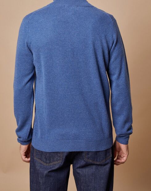 Pull 100% Cachemire 4 fils John col camionneur bleu denim foncé/gris