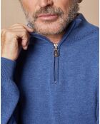 Pull 100% Cachemire 4 fils John col camionneur bleu denim foncé/gris