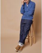 Pull 100% Cachemire 4 fils John col camionneur bleu denim foncé/gris