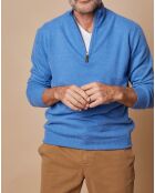 Pull 100% Cachemire 4 fils John col camionneur bleu vif/gris