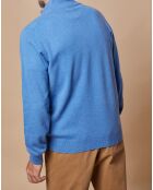 Pull 100% Cachemire 4 fils John col camionneur bleu vif/gris